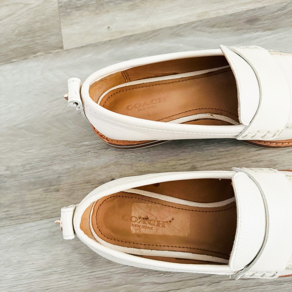 Coach Womens White Indigo Crossgrain Leather Loafers US 6 - Picture 3 of 6